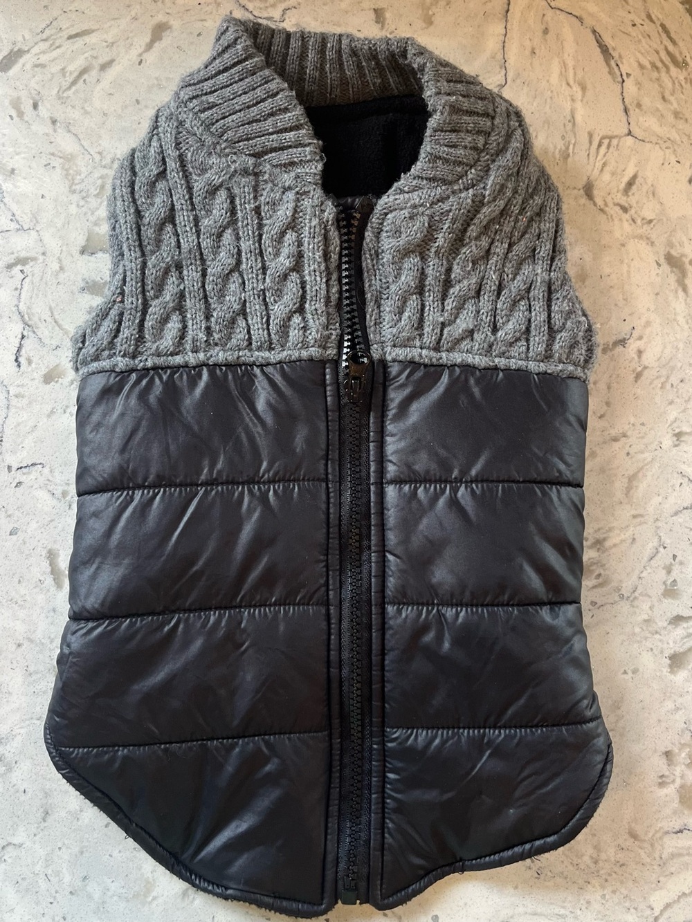 Bailey & Bella Cable Knit & Quilted Puffer Dog Vest - Black/Grey